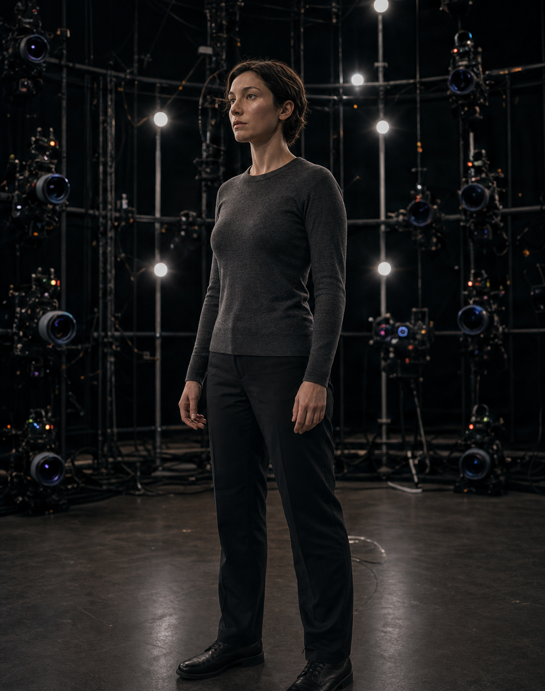 Performer surrounded by a volumetric camera array